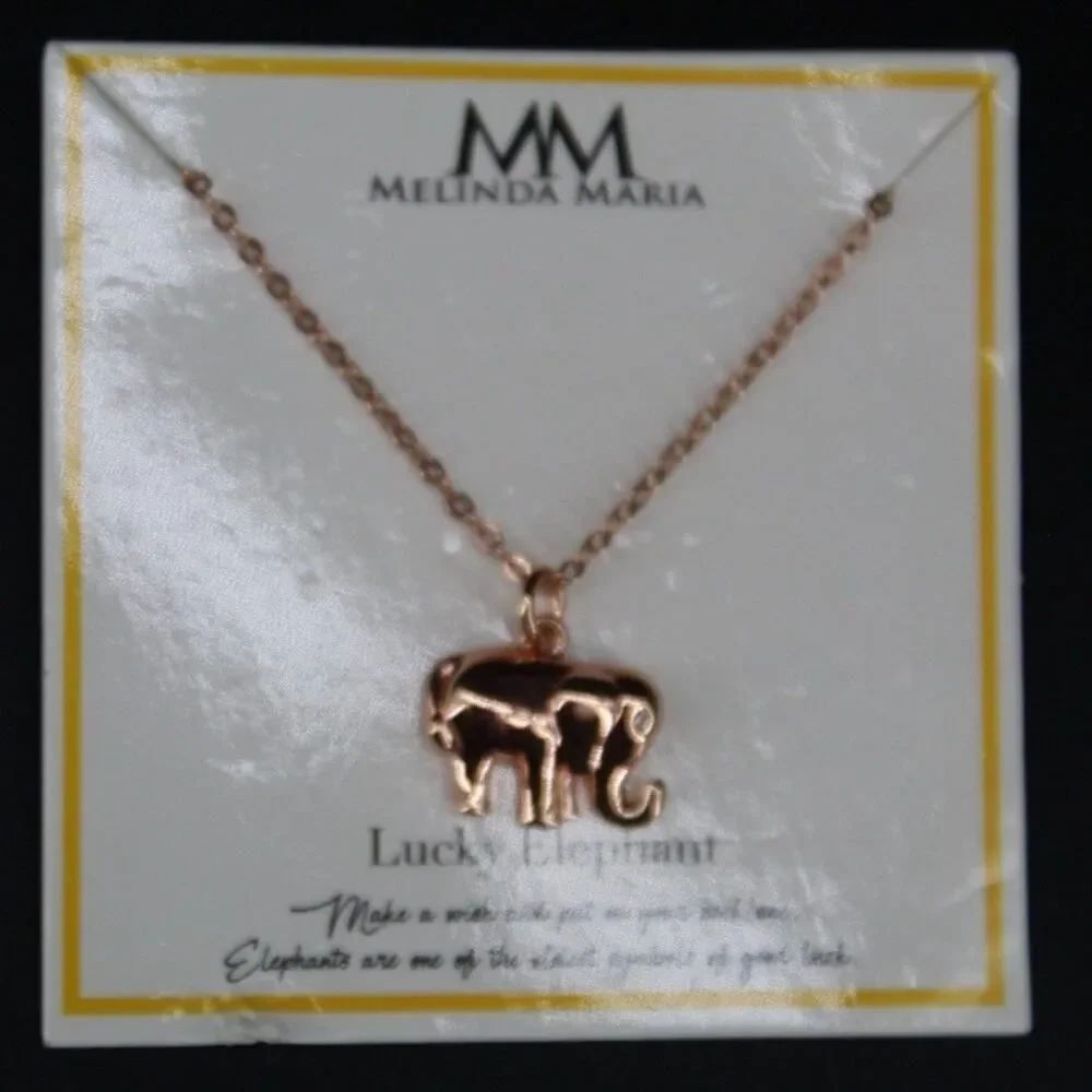 Melinda Maria Lucky Elephant Necklace 18K Rose Gold Plated Good Luck Pendant NWT